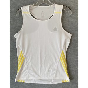 ADIDAS CLIMALITE WOMEN'S L RACER BACK TANK TOP WHITE YELLOW ATHLETIC